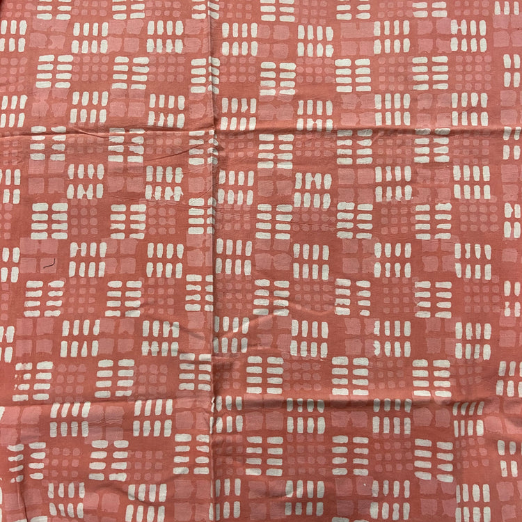 Coral Peach Geometric Pattern Hand Bock Print on Cotton Fabric