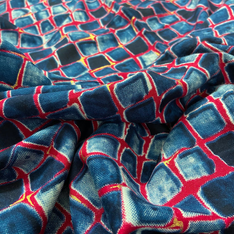 Dark Bluish Grey Screen Print on Rayon Fabric