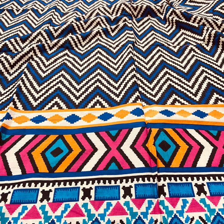 Multi Color Zigzag  Pattern Digital Print on Cotton Fabric