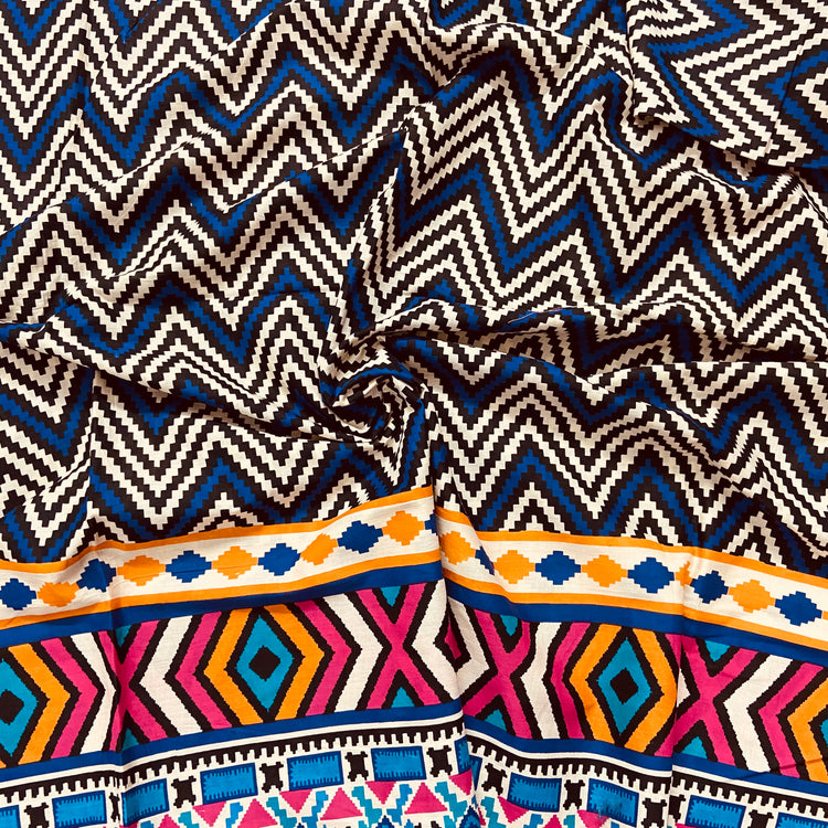 Multi Color Zigzag  Pattern Digital Print on Cotton Fabric