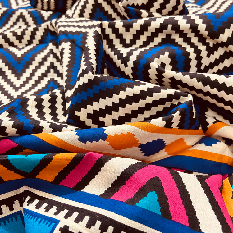 Multi Color Zigzag  Pattern Digital Print on Cotton Fabric