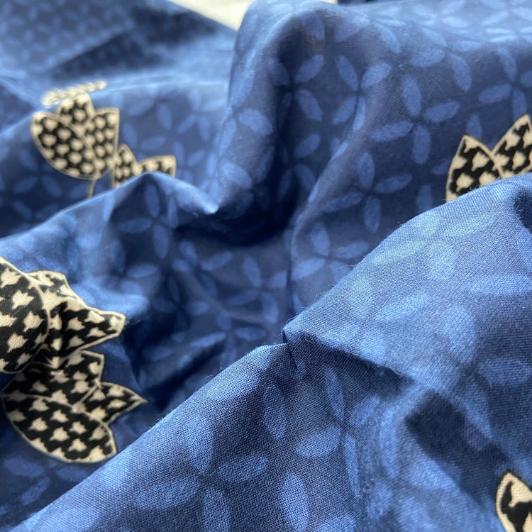 Bluish Grey Screen Print on Mix Cotton Fabric