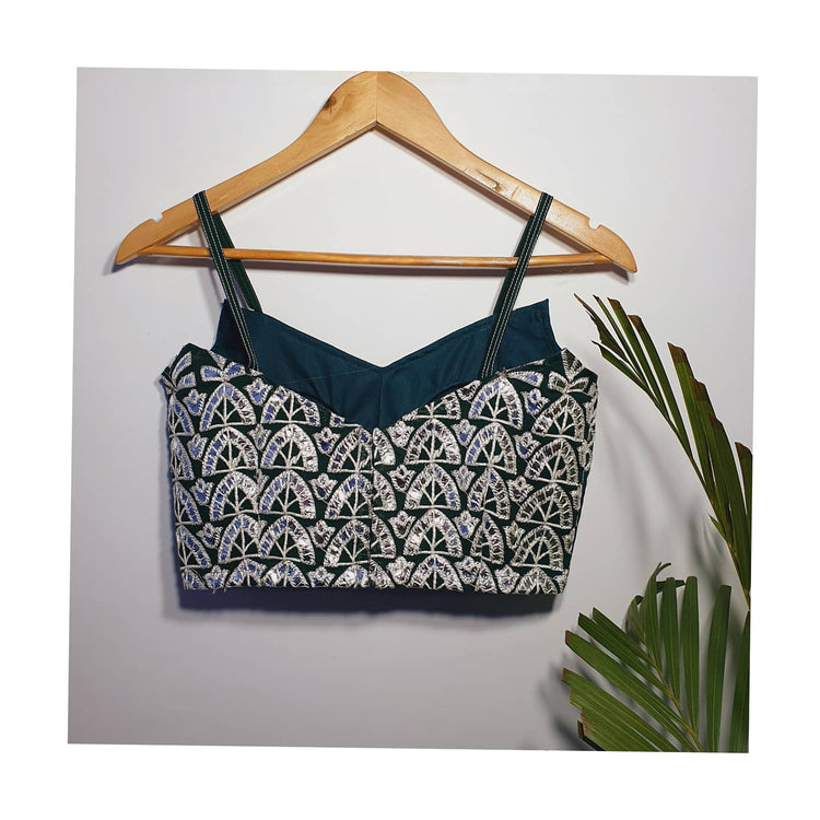 Green Designer Blouse with Silver Gota Patti Work