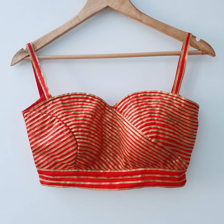 Red Designer Blouse with golden Gota lace Work