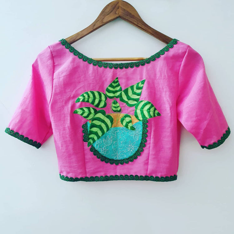 Bright Baby Pink  embroidered Cotton Blouse