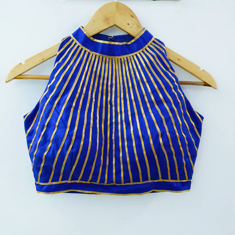 Royal Blue Designer Blouse with golden Gota lace Work