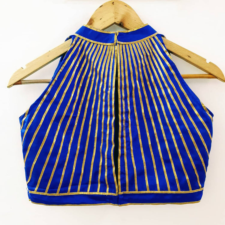 Royal Blue Designer Blouse with golden Gota lace Work
