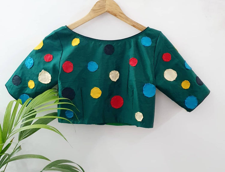 Handmade Polka Dot Applique Silk Blouse