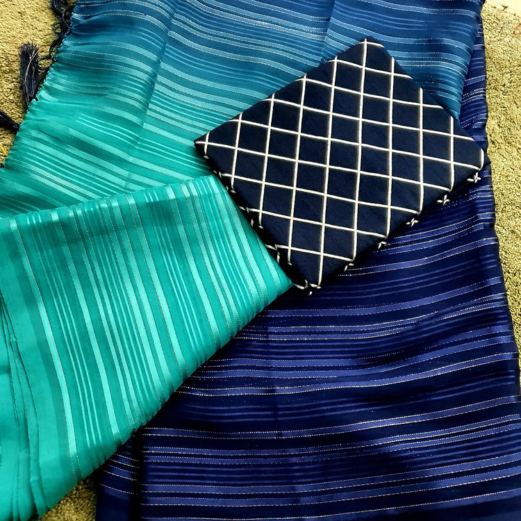 Torquose and Midnight Blue Georgette Lurux Sari