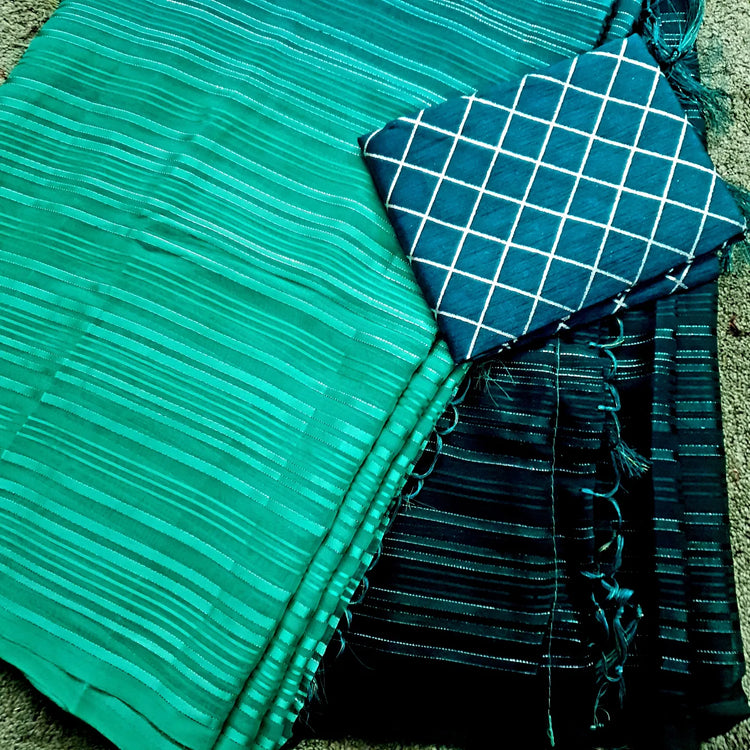 Jade And Sacramento Shades Georgette Lurux Sari