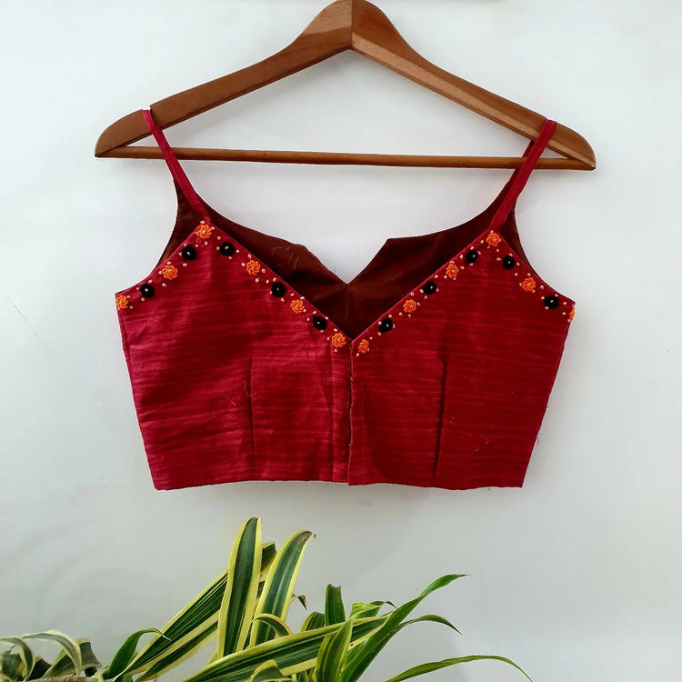 Hand Embroidered Burgundy Designer Blouse