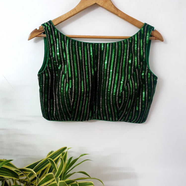 Dark Green Sequins Designer Blouse