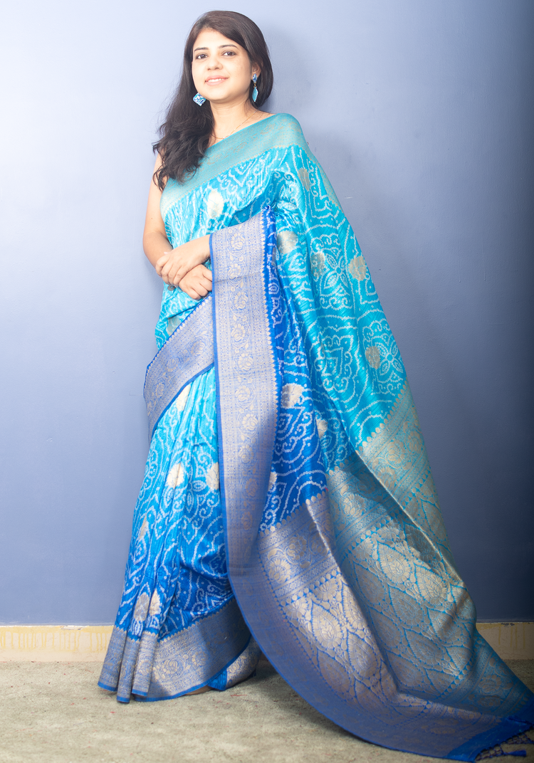 Blue Dual Shaded Jute Silk Banarasi Sari
