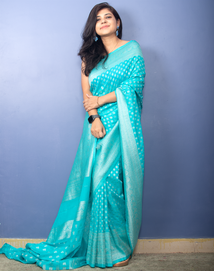 Electric Blue Banarasi Georgette Sari