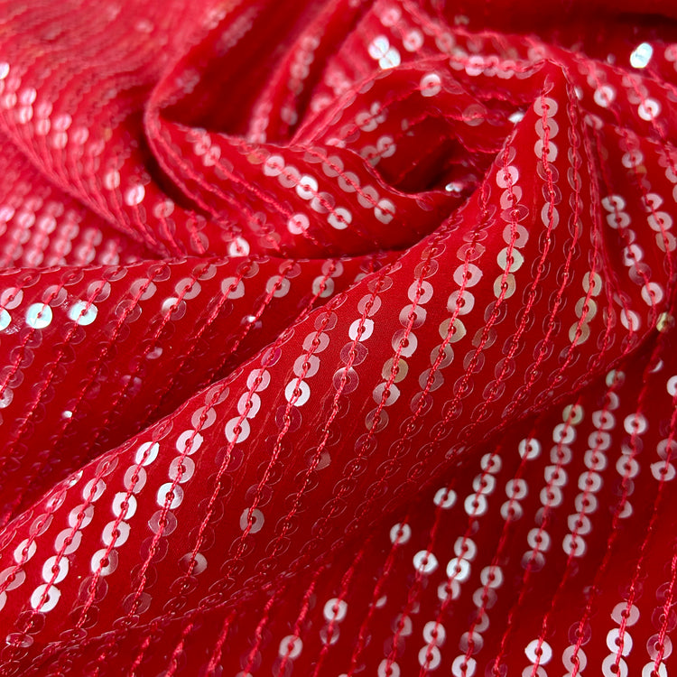 Red Georgette With Sequin Work Fabric