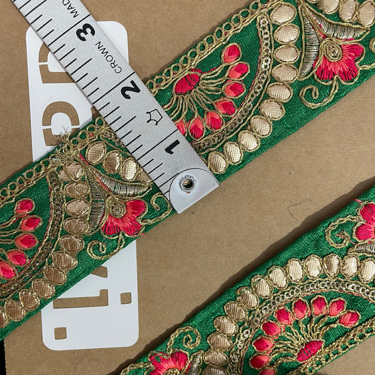 Green Embroidered Lace 9 Meters Roll