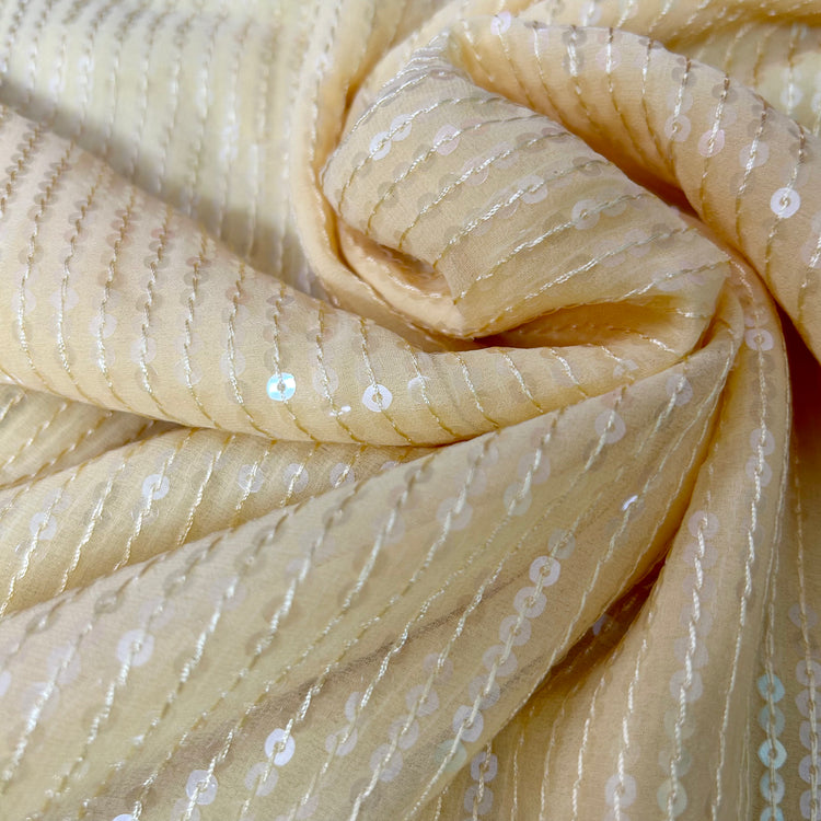 Lemon Yellow Georgette With Sequin Work Fabric
