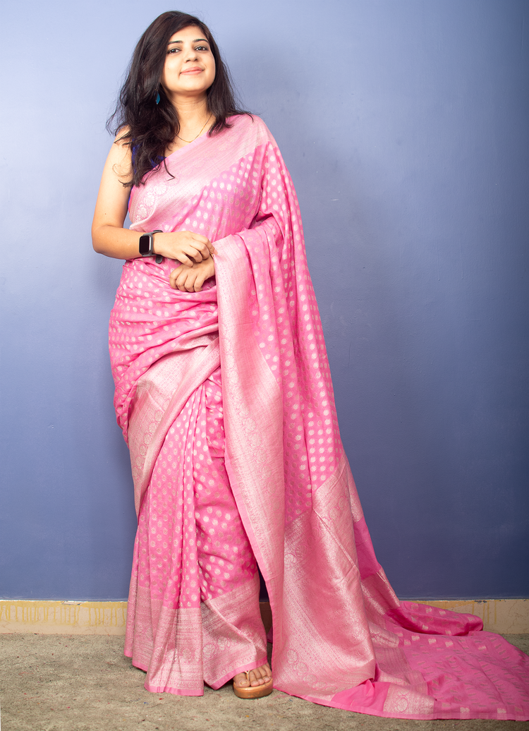 Pink Salmon Banarasi Georgette Sari