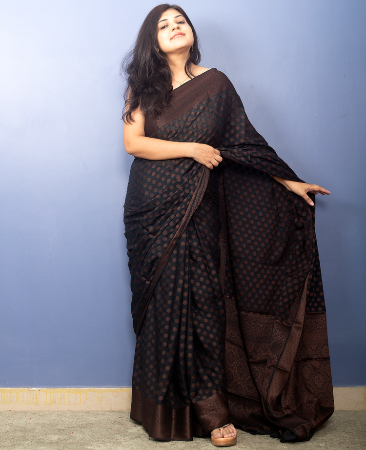 Banarasi Black Georgette Sari With Coffer Zari Work