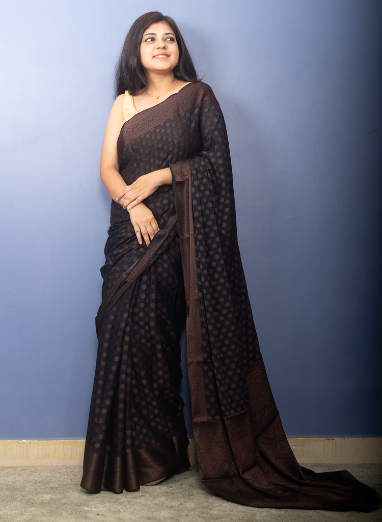 Banarasi Black Georgette Sari With Coffer Zari Work
