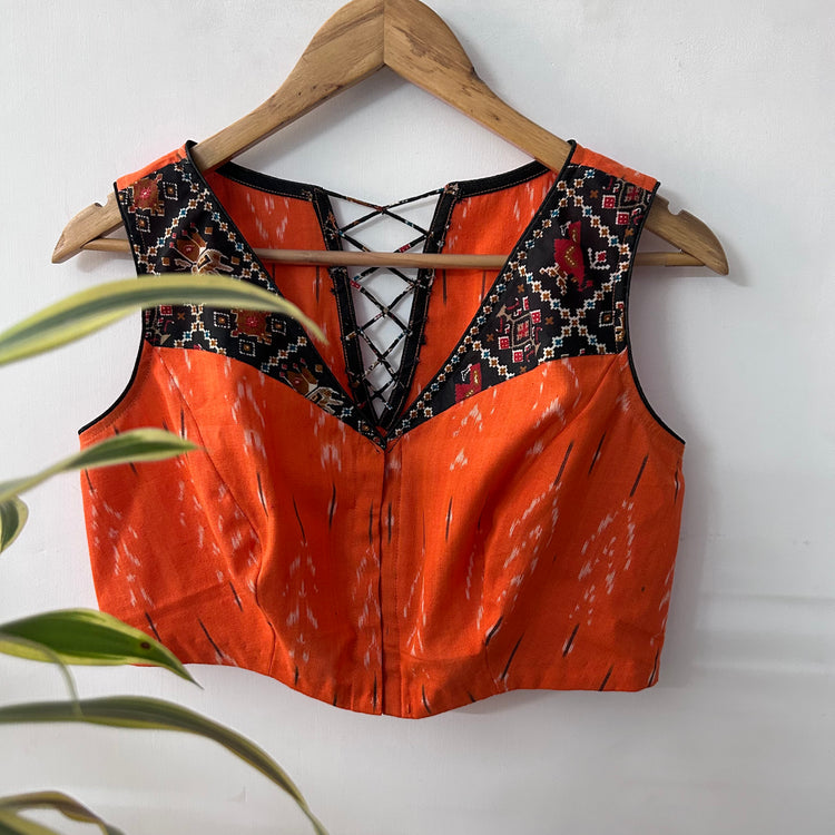 Orange Ikkat Cotton Designer Blouse