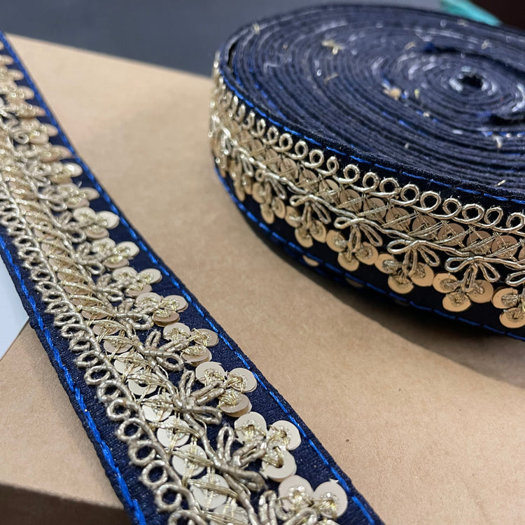 Blue sequins Lace 9 Meters Roll