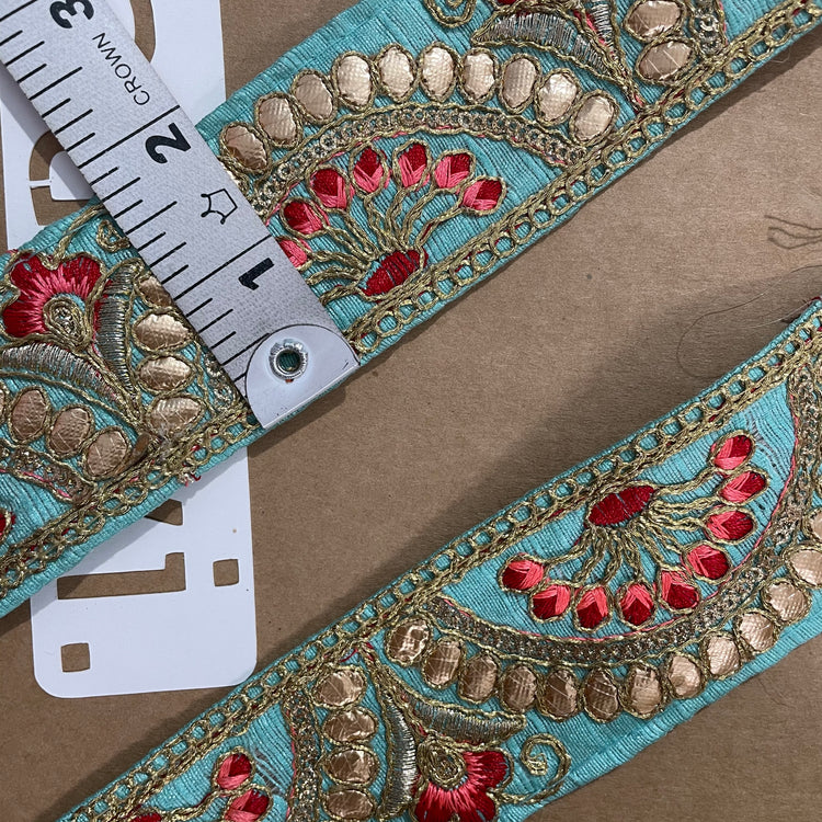 Sky Blue Embroidered Lace 9 Meters Roll