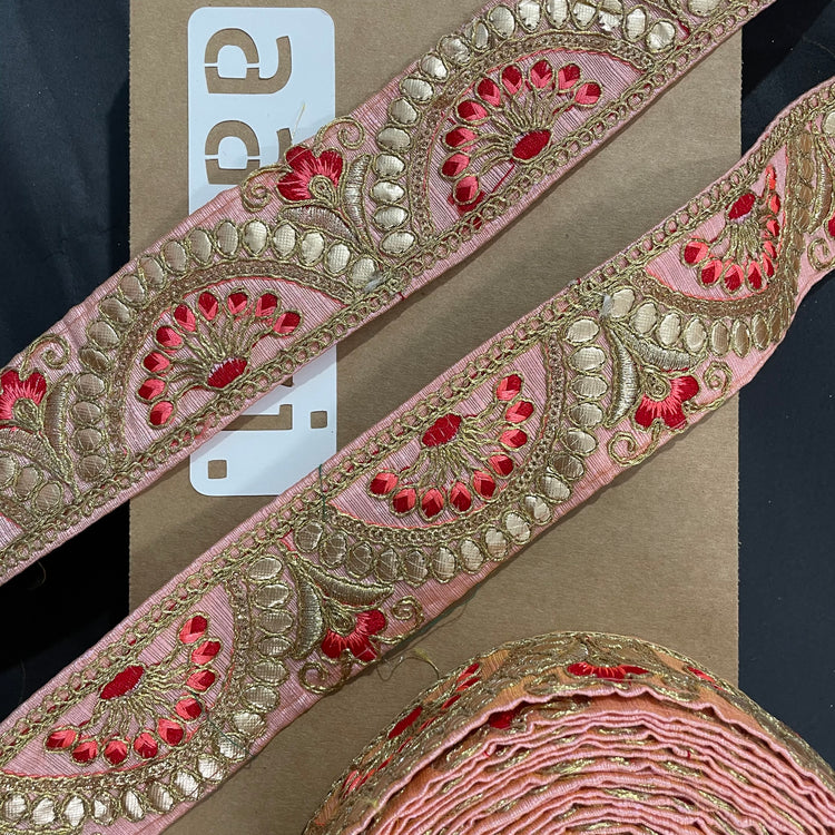 Baby Pink Embroidered Lace 9 Meters Roll