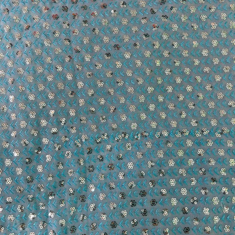 Light Blue Georgette With Sequin Embroidery Fabric