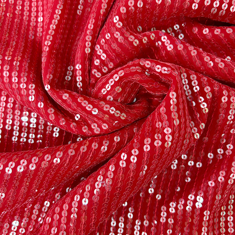 Red Georgette With Sequin Work Fabric