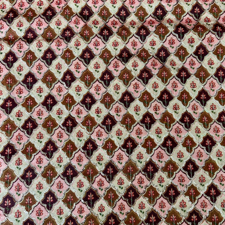 Multi Color Brown Peach Shade With Sequin Embroidery Fabric