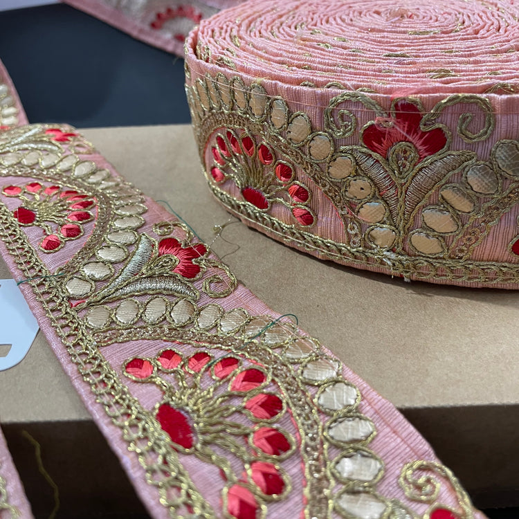 Baby Pink Embroidered Lace 9 Meters Roll