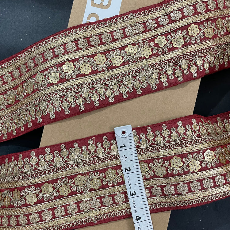 Maroon Embroidered Lace 9 Meters Roll