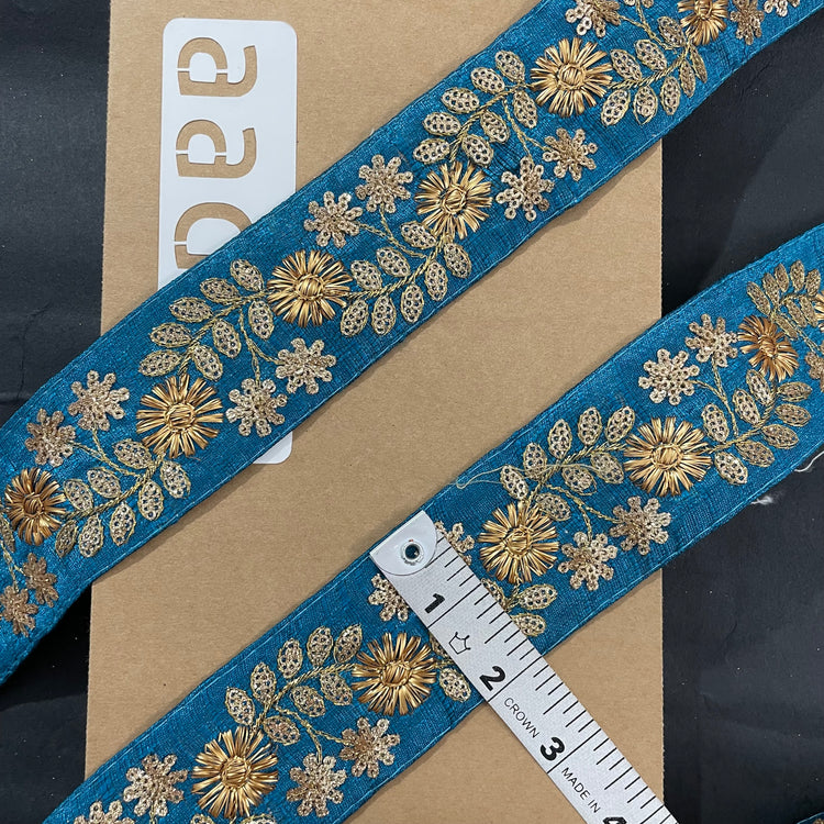 Cyan Embroidered Lace 9 Meters Roll