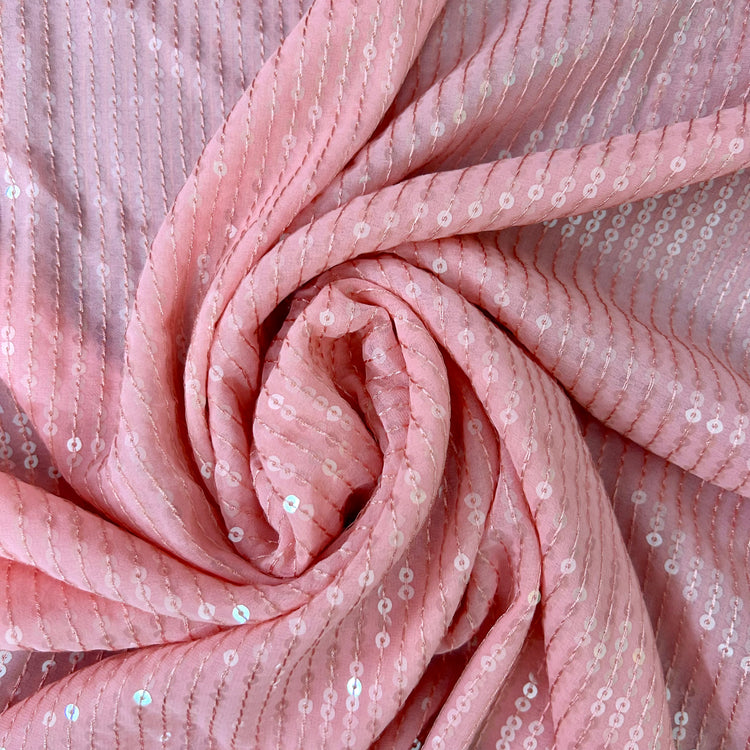 Baby Pink Georgette With Sequin Work Fabric