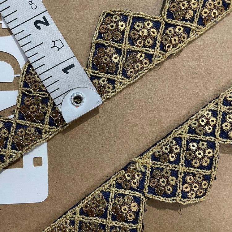 Blue Sequins Embroidered Lace 9 Meters Roll