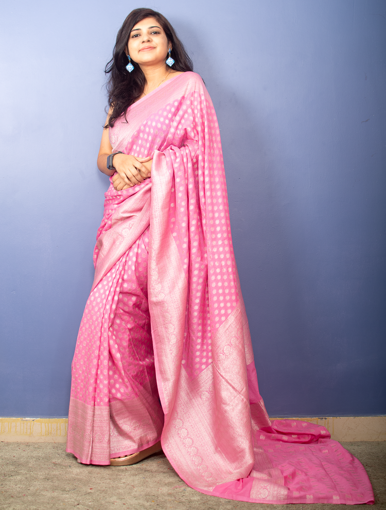 Pink Salmon Banarasi Georgette Sari