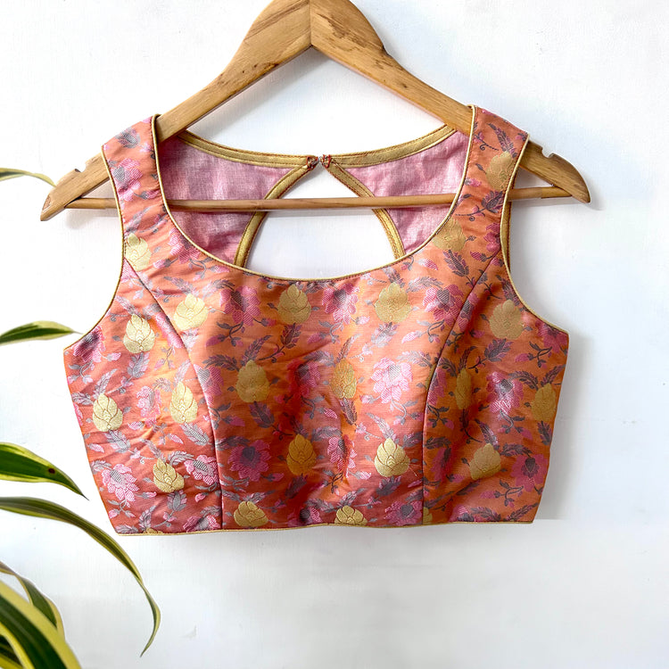 Salmon Banarasi Silk Designer Blouse