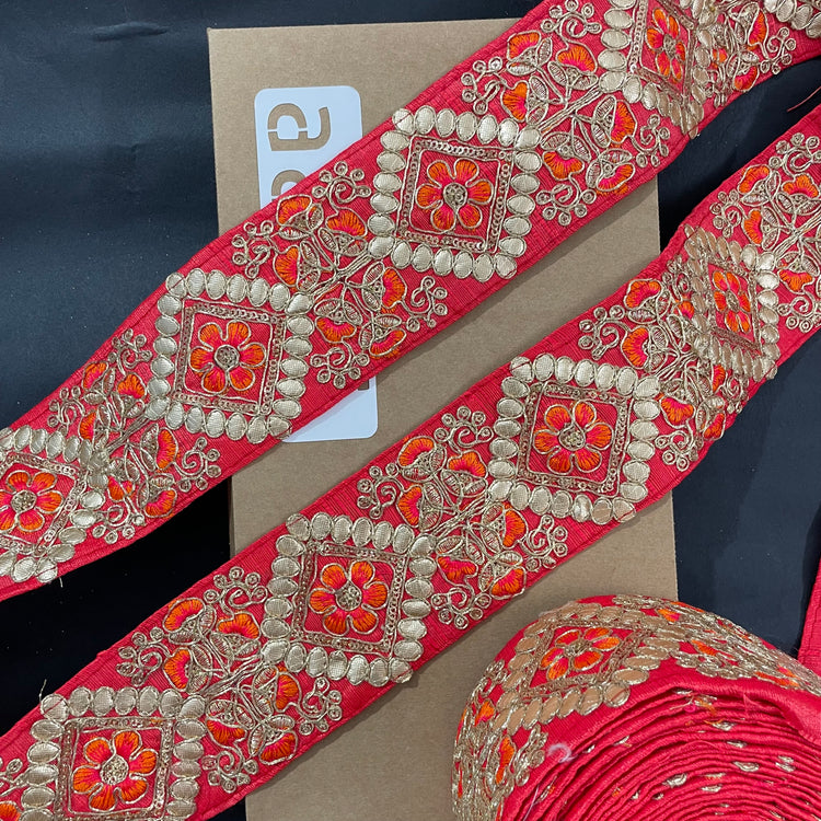 Orange Embroidered Lace 9 Meters Roll