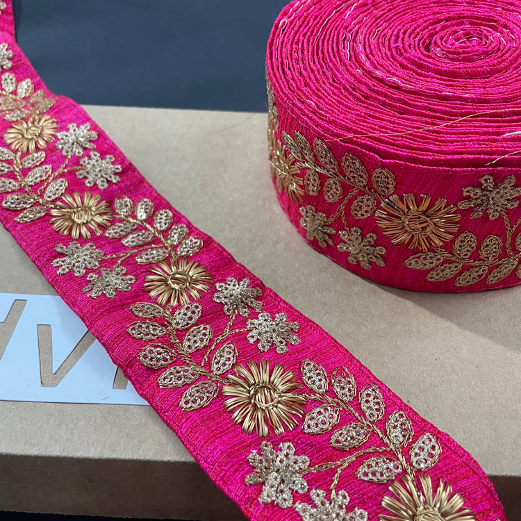 Pink Embroidered Lace 9 Meters Roll