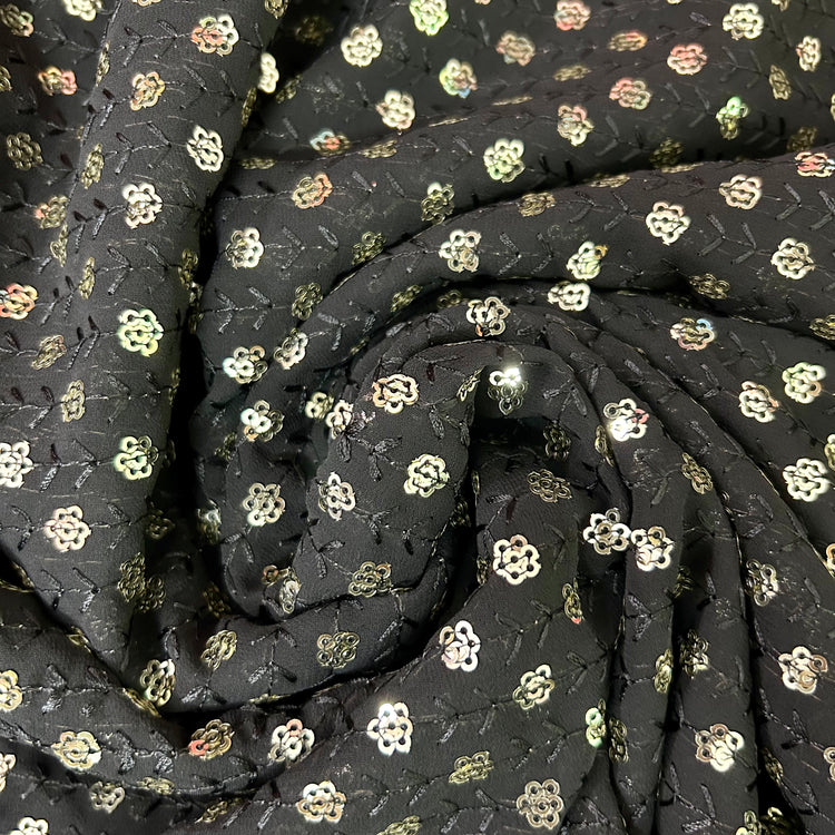 Black Georgette With Sequin Embroidery Fabric