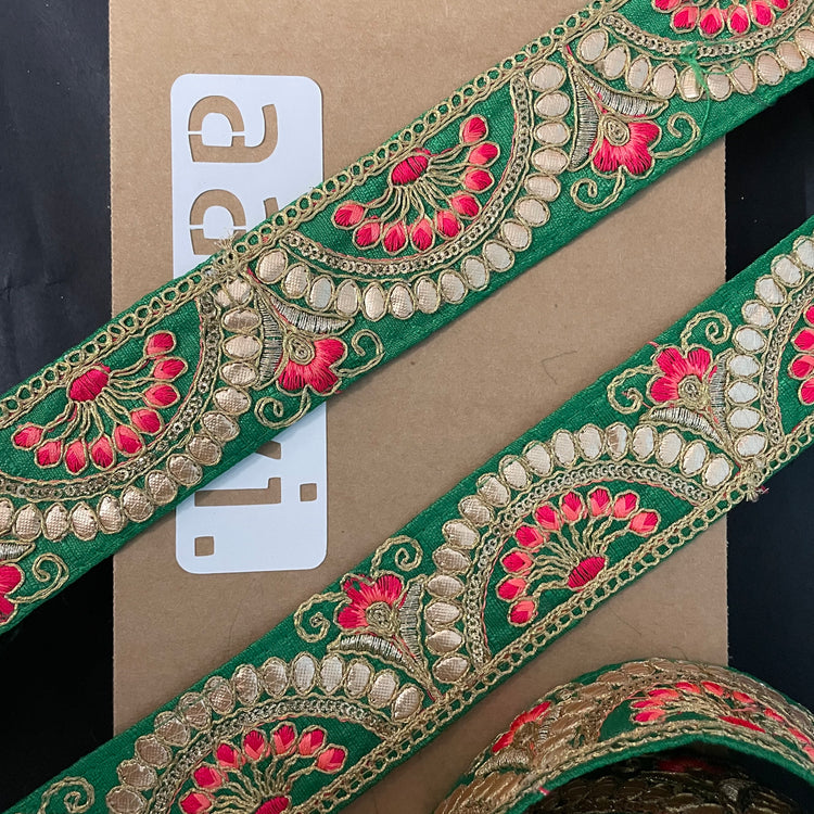 Green Embroidered Lace 9 Meters Roll