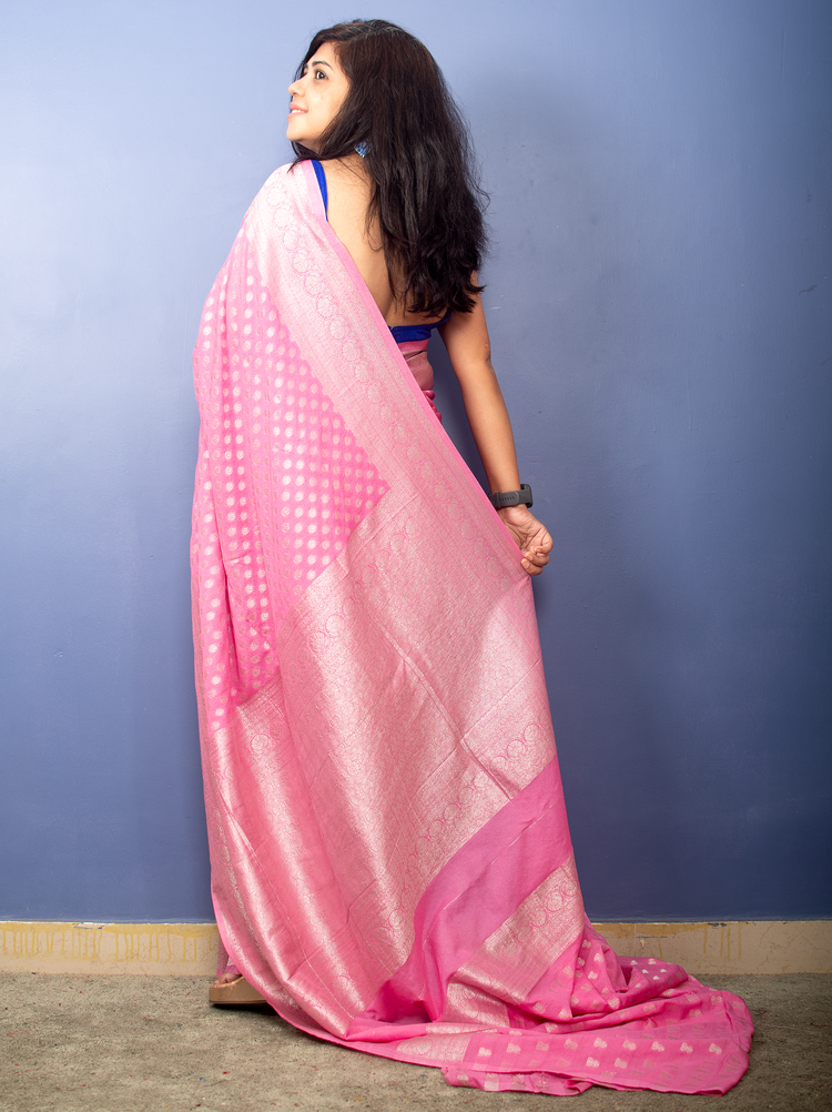 Pink Salmon Banarasi Georgette Sari
