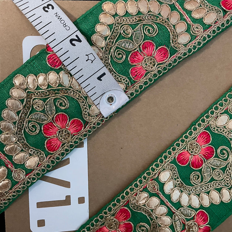 Green Embroidered Lace 9 Meters Roll