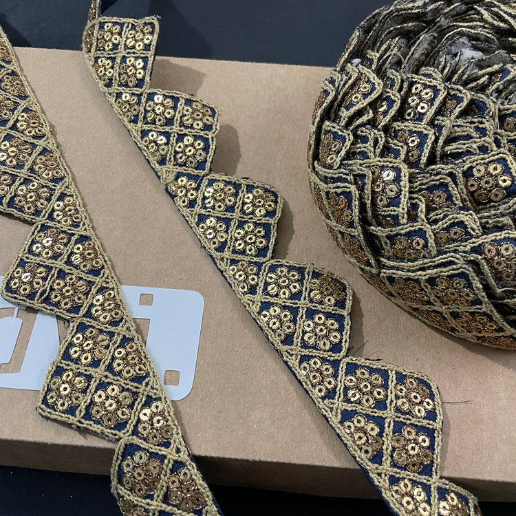 Blue Sequins Embroidered Lace 9 Meters Roll