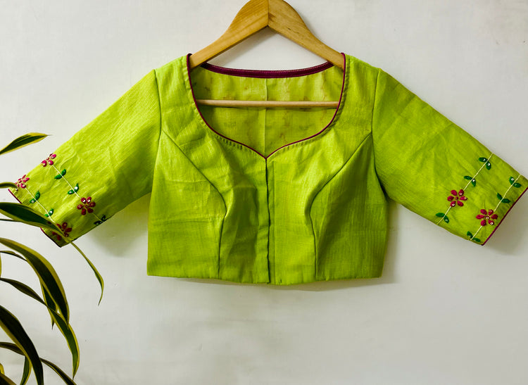 Hand Embroidered Green Designer Blouse