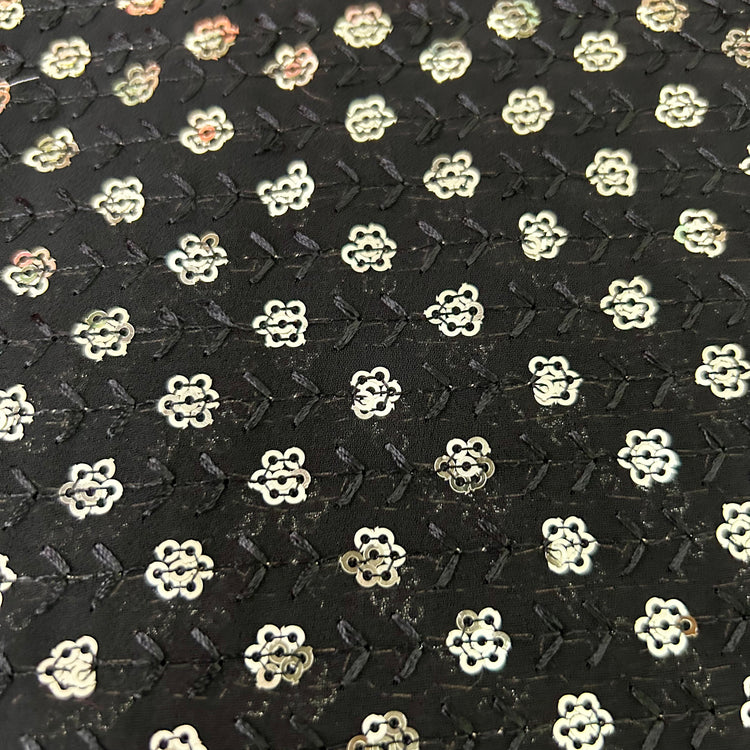 Black Georgette With Sequin Embroidery Fabric