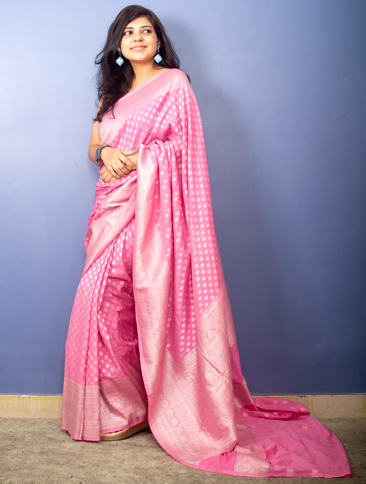 Pink Salmon Banarasi Georgette Sari