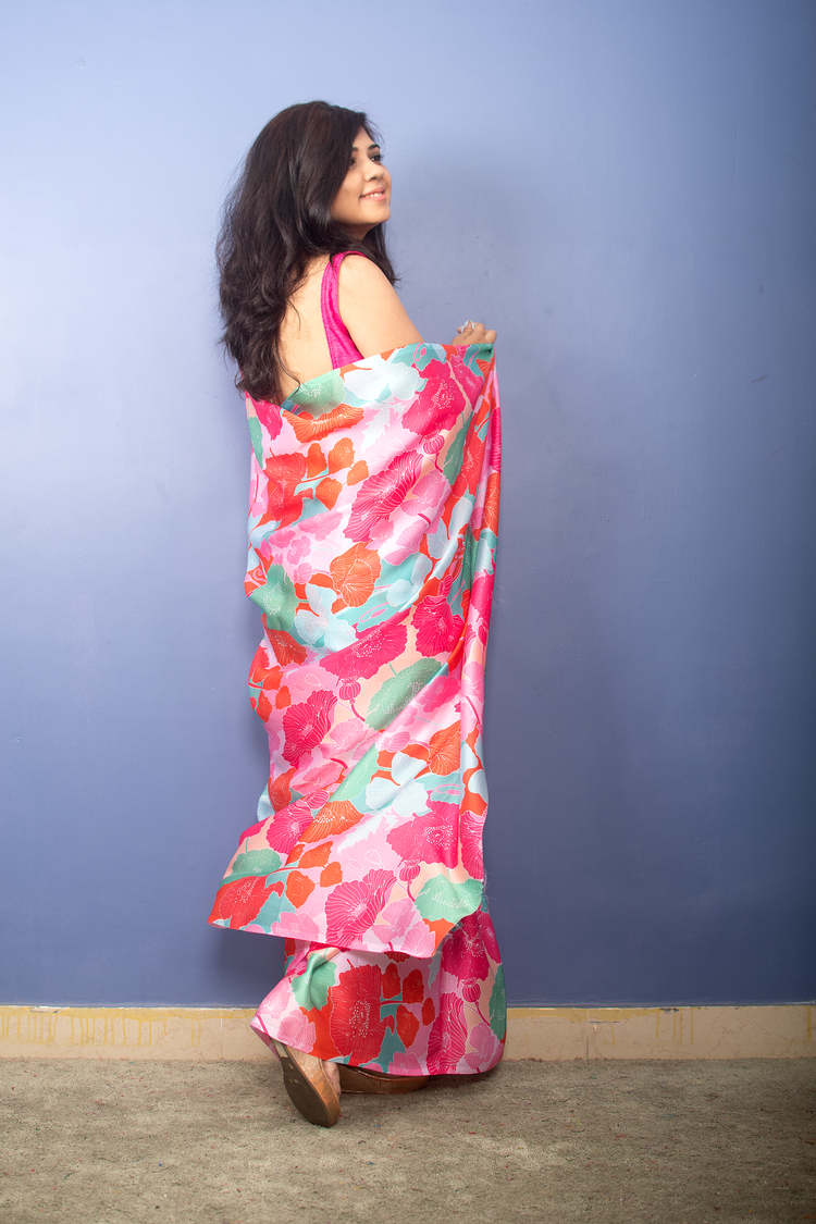 Flora - Digital Floral Print Satin Sari