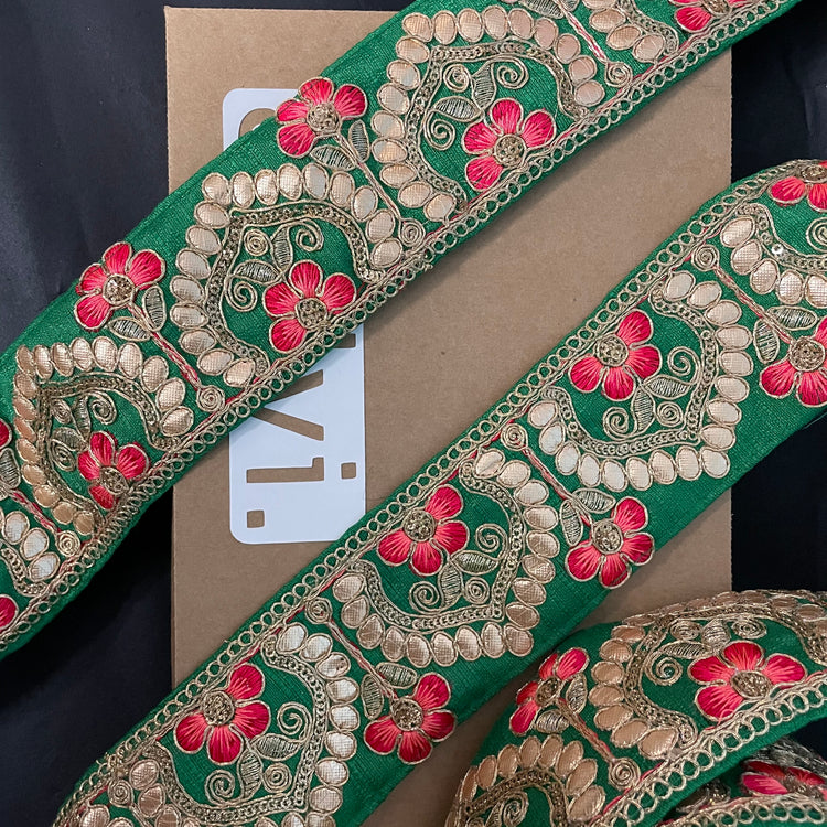 Green Embroidered Lace 9 Meters Roll